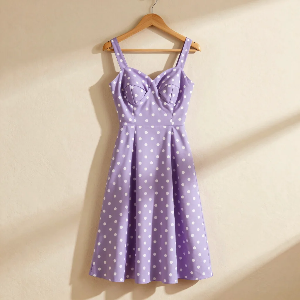 Vestido Midi Poá Lilás Anos 70